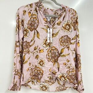 0304 BB Dakota Floral Boho Blouse Pink Peasant Top XS cottage core romantic top